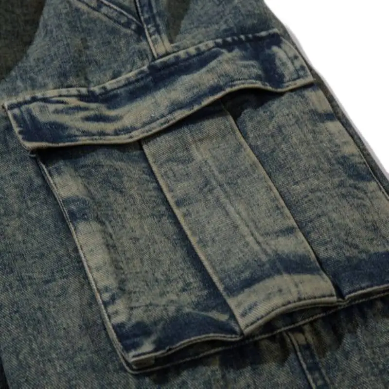 Retro High Street Washed Old Multi Pocket Tooling Jeans-2