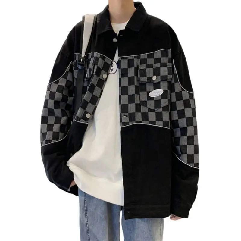 New Style Chessboard Stitching Denim Jacket-2