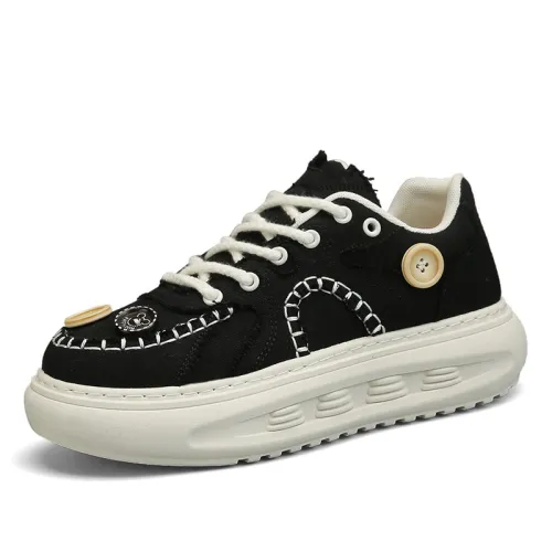 Trendy Button Canvas Shoes with Thick Soles