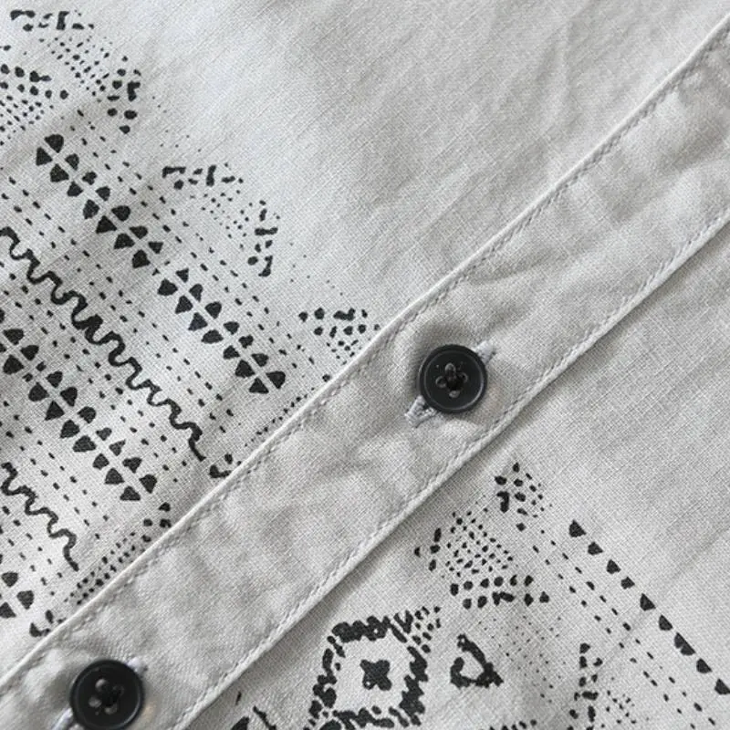 Breathable Retro Casual Ethnic Style Short-Sleeved Printed Shirt-2