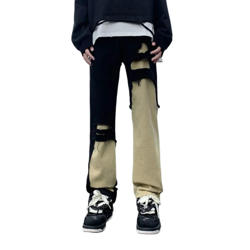 Fake Two-piece Stitched Jeans Cast Pants - POIZON
