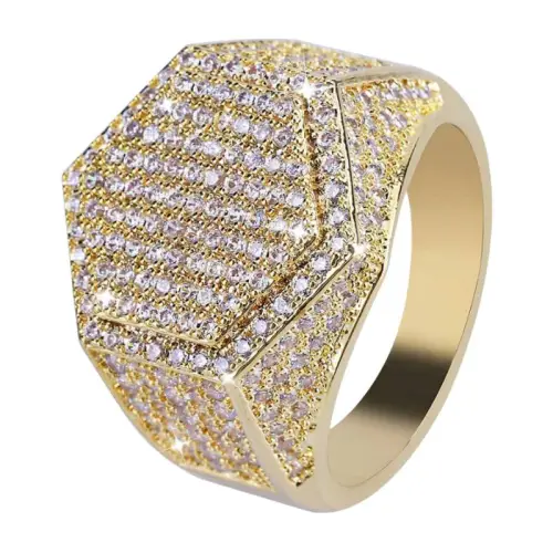 Hip-hop Hexagonal Ring Micro-inlaid Zircon