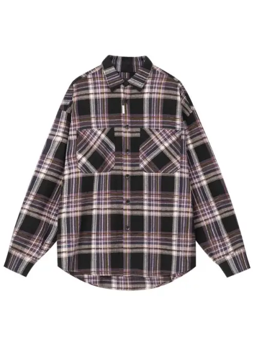 B.X Loose Embroidered Plaid Casual Shirt