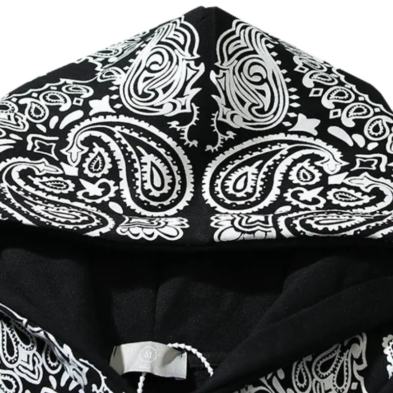 Fashion Full Print Cashew Flower Scroll Stitching Hoodie-2