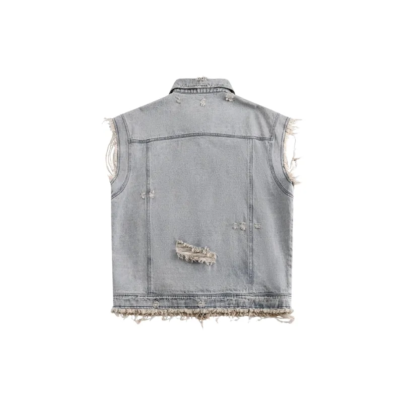 Retro Distressed Rough Edge Work Vest-1