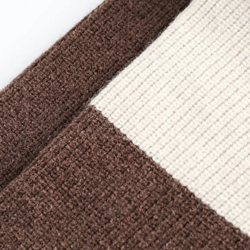 Ins Contrast Color Splicing Crewneck Warm Sweater-5