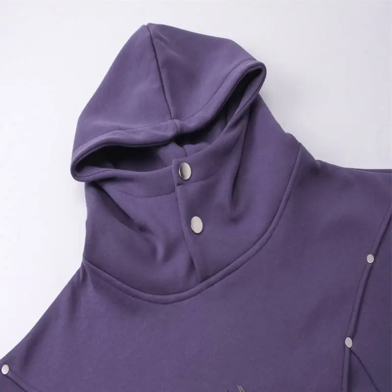 Retro Design Sense Metal Decoration Hot Stamping Long Sleeve Hooded Sweatshirt-2