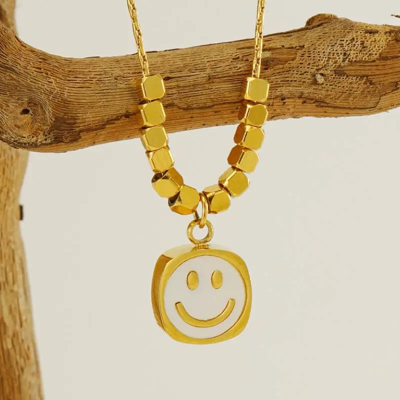 Titanium Steel Smiley Face Necklace-1
