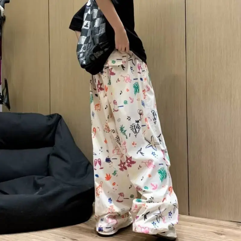 Retro Trendy Graffiti Print Drawstring Pants-2