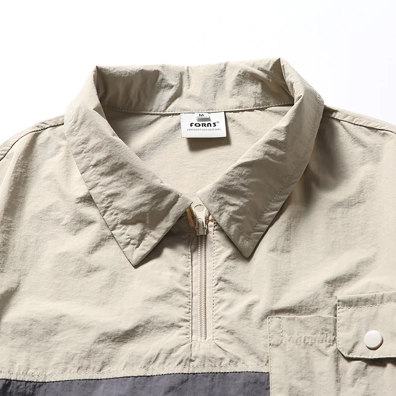 Contrast Color Stitching Pocket Decorative Lapel Shirt-3