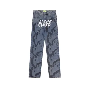 Loose Full Print Flame Jeans