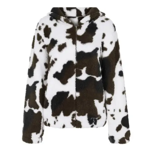 Cross-border Amazon New Autumn And Winter European And American Casual Fashion Plush Coat Cow Printed Zipper Coat