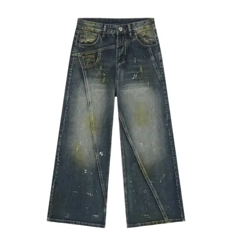 Retro Patchwork Washed Jeans