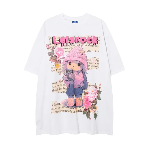 Hip Hop Fashion High Street Cartoon Rabbit Print Short Sleeve T-shirt