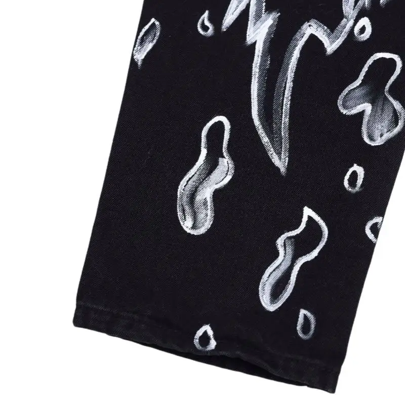 Large Centipede Skull Print Niche Design Jeans-3