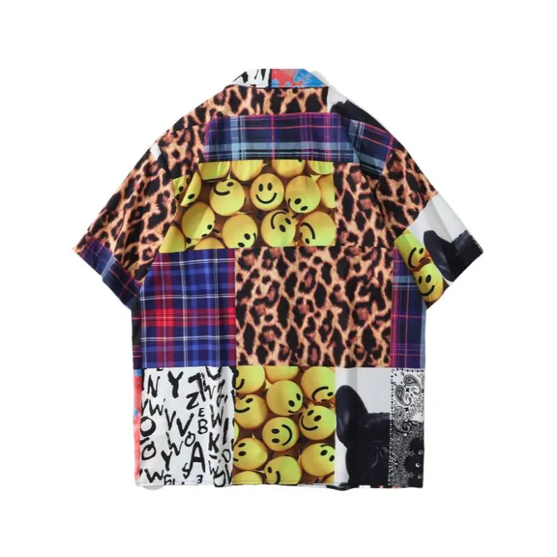 Leopard Print Stitching Contrast Color Floral Shirt swag OOTD-1