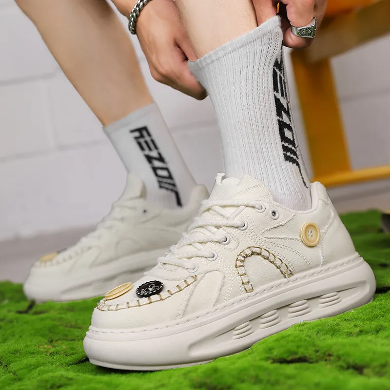 Trendy Button Canvas Shoes with Thick Soles-8
