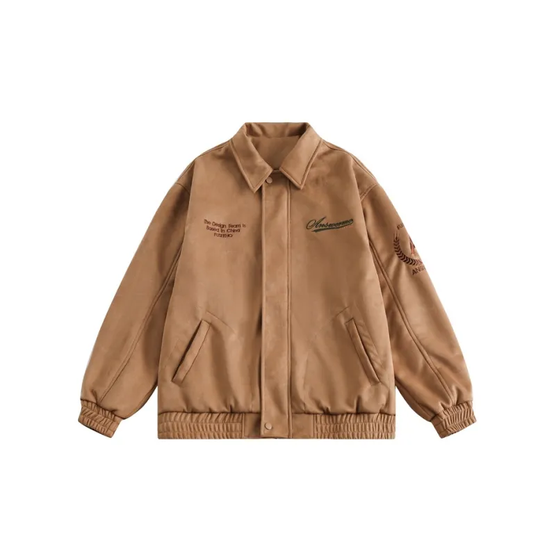 Retro PU Leather Loose Suede Lapel Frock Jacket-0