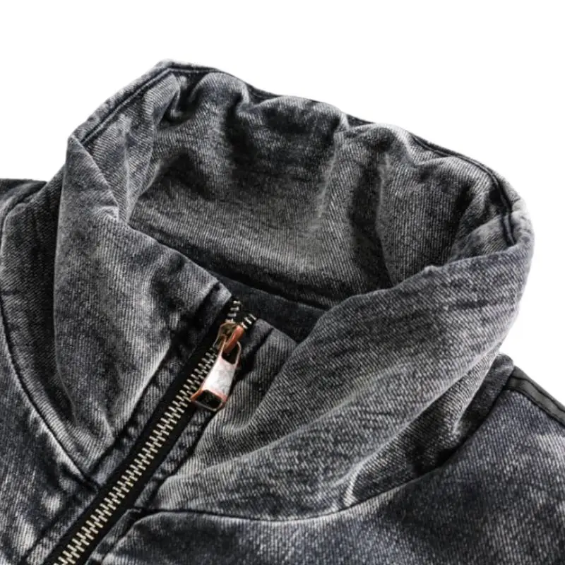 Retro Design Stitching Quilted Denim Jacket-4