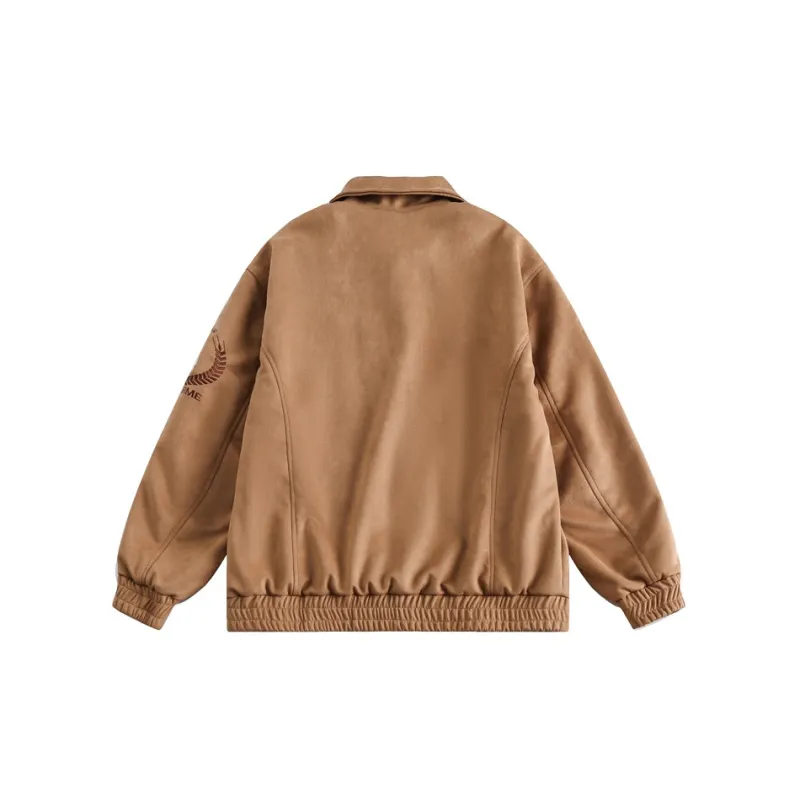 Retro PU Leather Loose Suede Lapel Frock Jacket-1