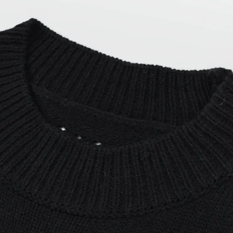 Trendy Embroidered Letters Ripped Crewneck Loose Knitted Sweater-4