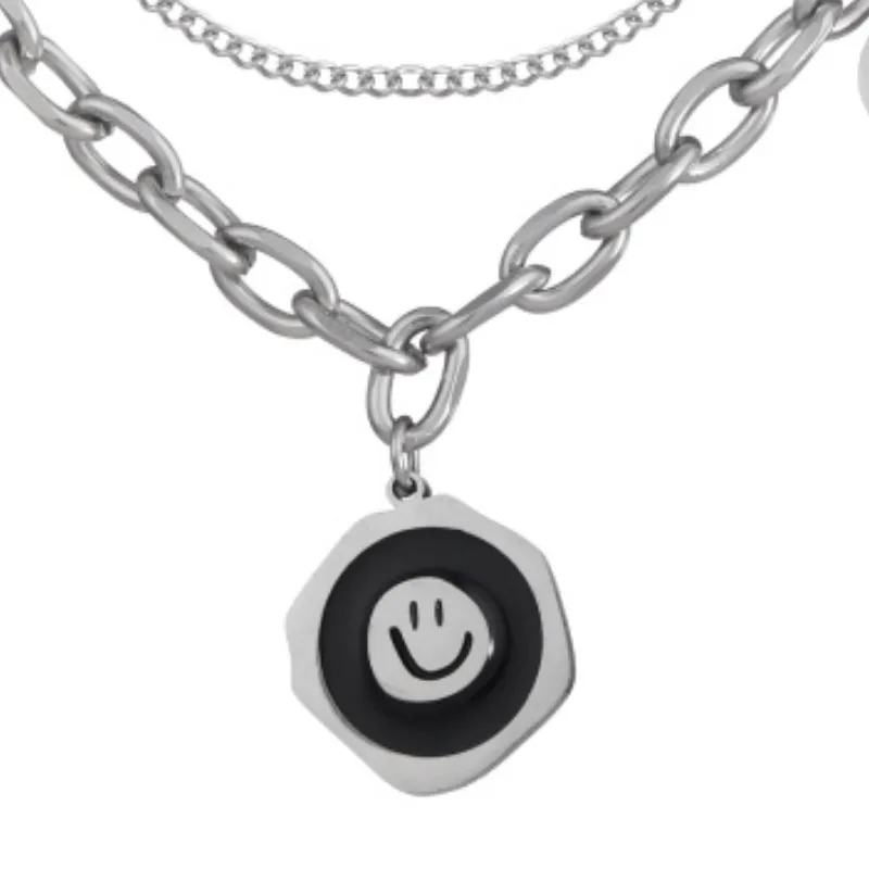 Double Layer Double Smiley Face Necklace-3