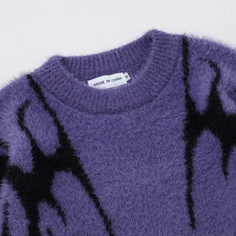 New Style Trendy Brand Contrast Color Pattern Jacquard Imitation Mink Sweater-4