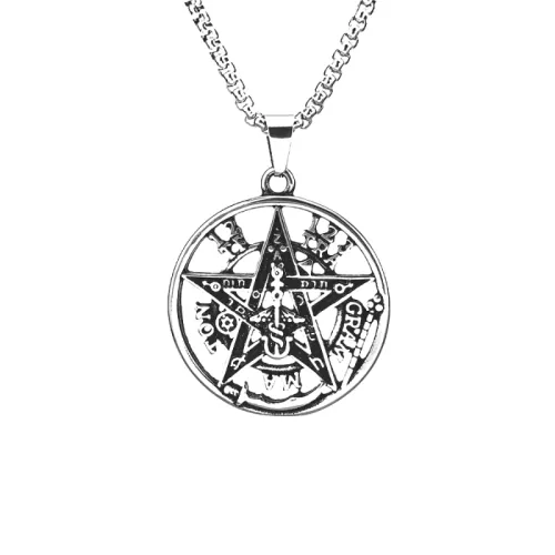 Stainless Steel Hip Hop Pentagram Solomon Seal Kabbalah Amulet Pendant Necklace