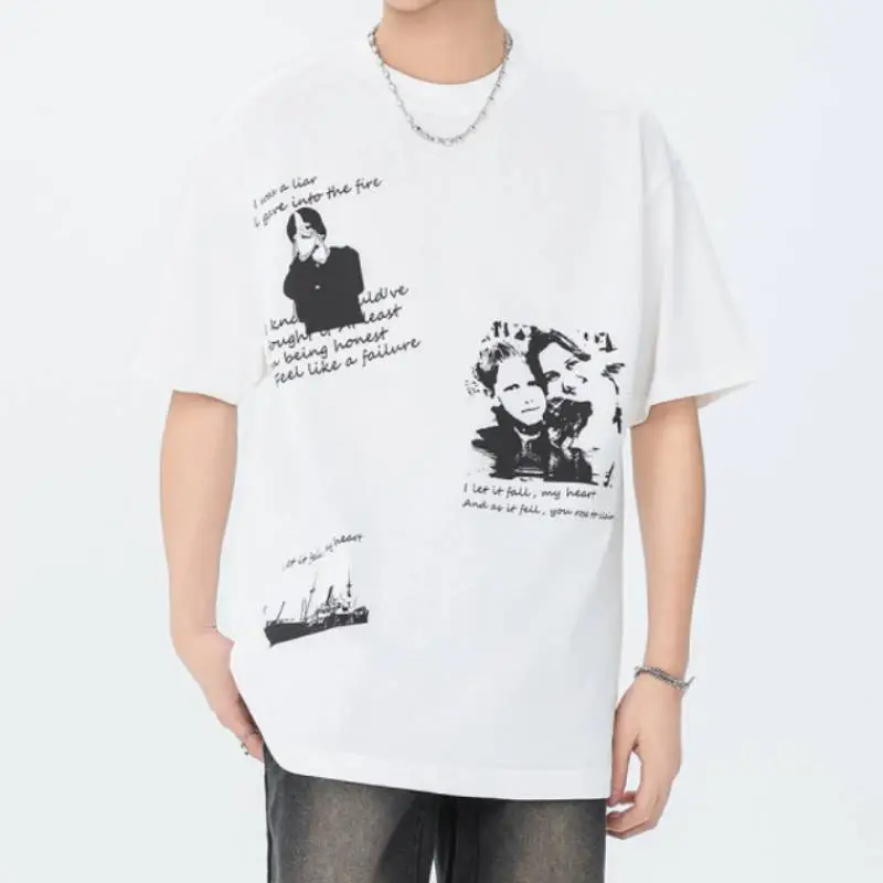 Street Trendy Pattern Printed Loose Crewneck T shirt-7