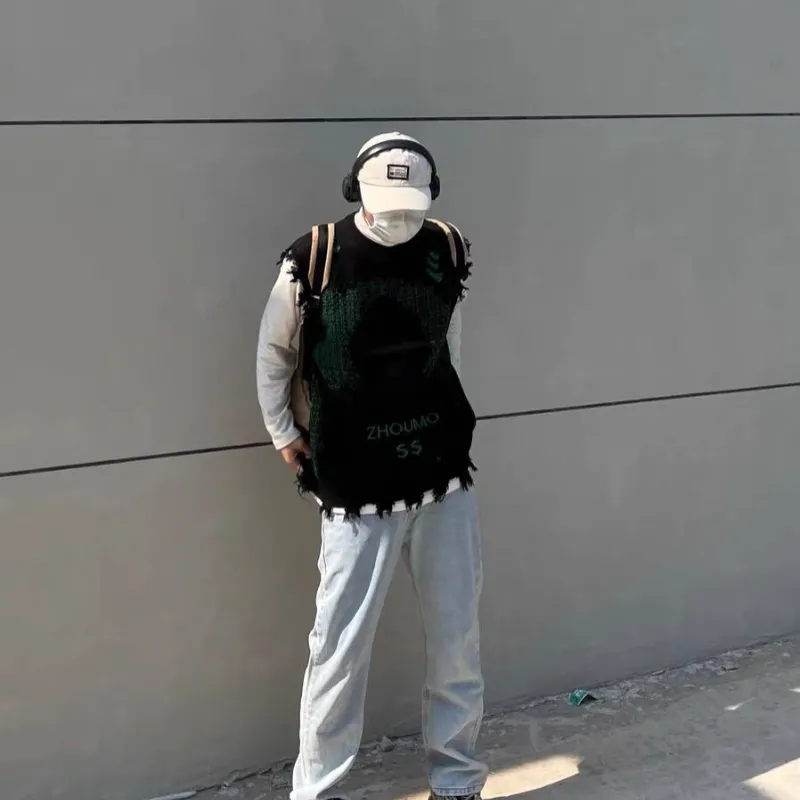 New style Retro Hacker Invades And Destroys Fur edged Vest swag OOTD-11