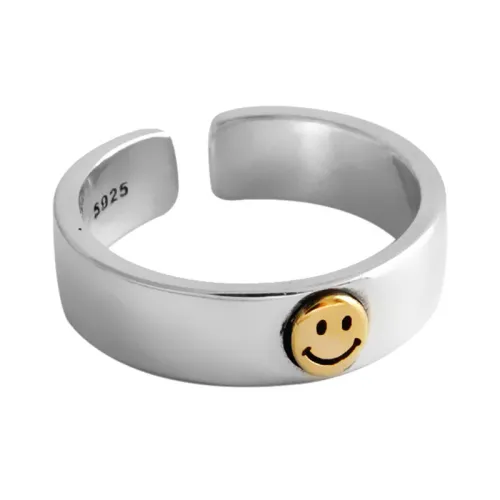 0647 Cool Vintage Smile Opening Ring Women's Korean Style Fresh Style Distressed Thai Silver Golden Smiley Face Ring