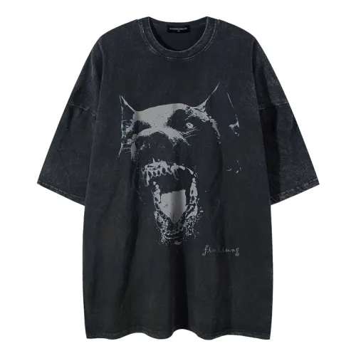 Doberman Print Washed T-shirt swag OOTD